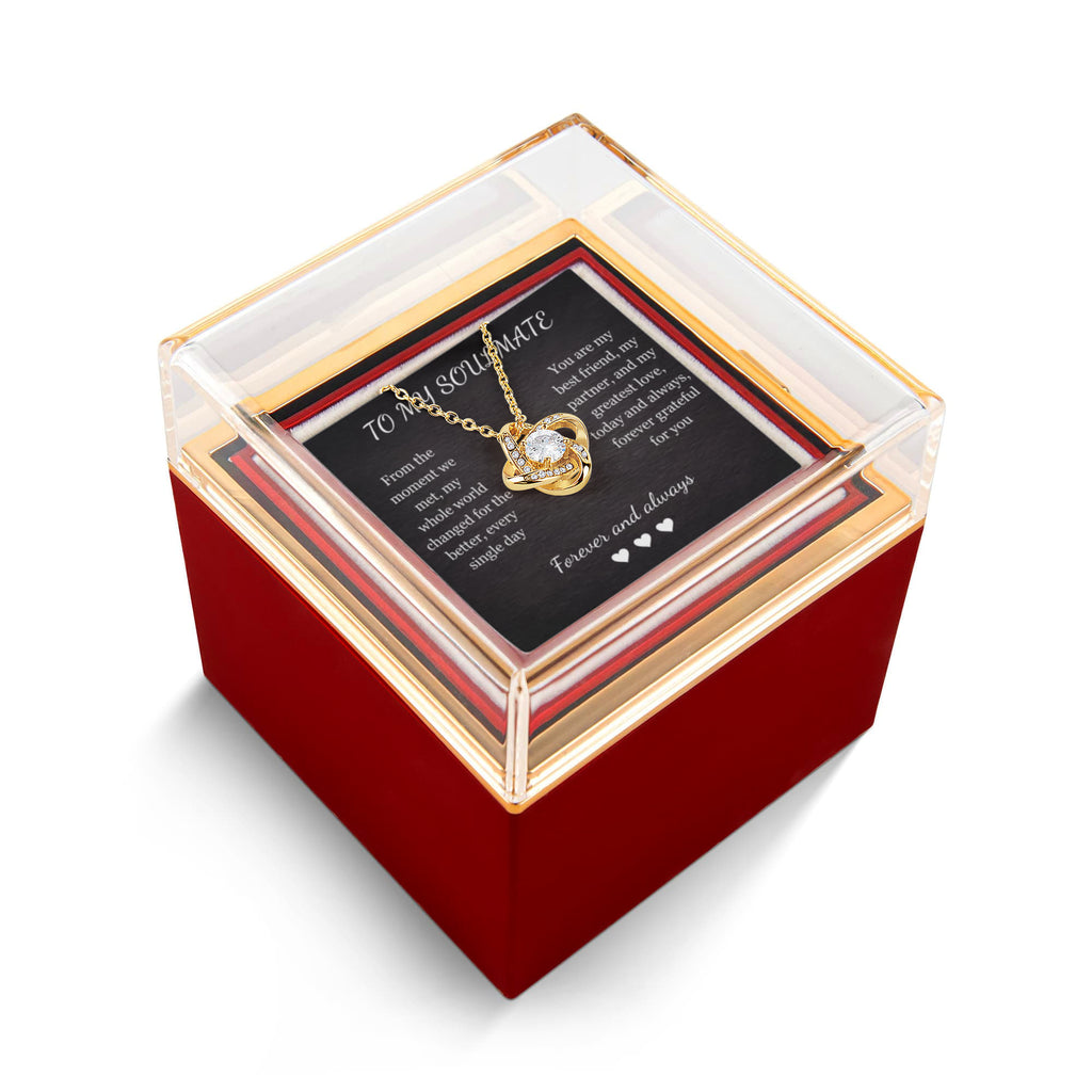 To My Soulmate Love Knot Necklace - Cubic Zirconia Pendant with Rose Gift Box