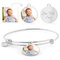 Personalized photo bangle bracelet with upload-your-own-photo circle charm