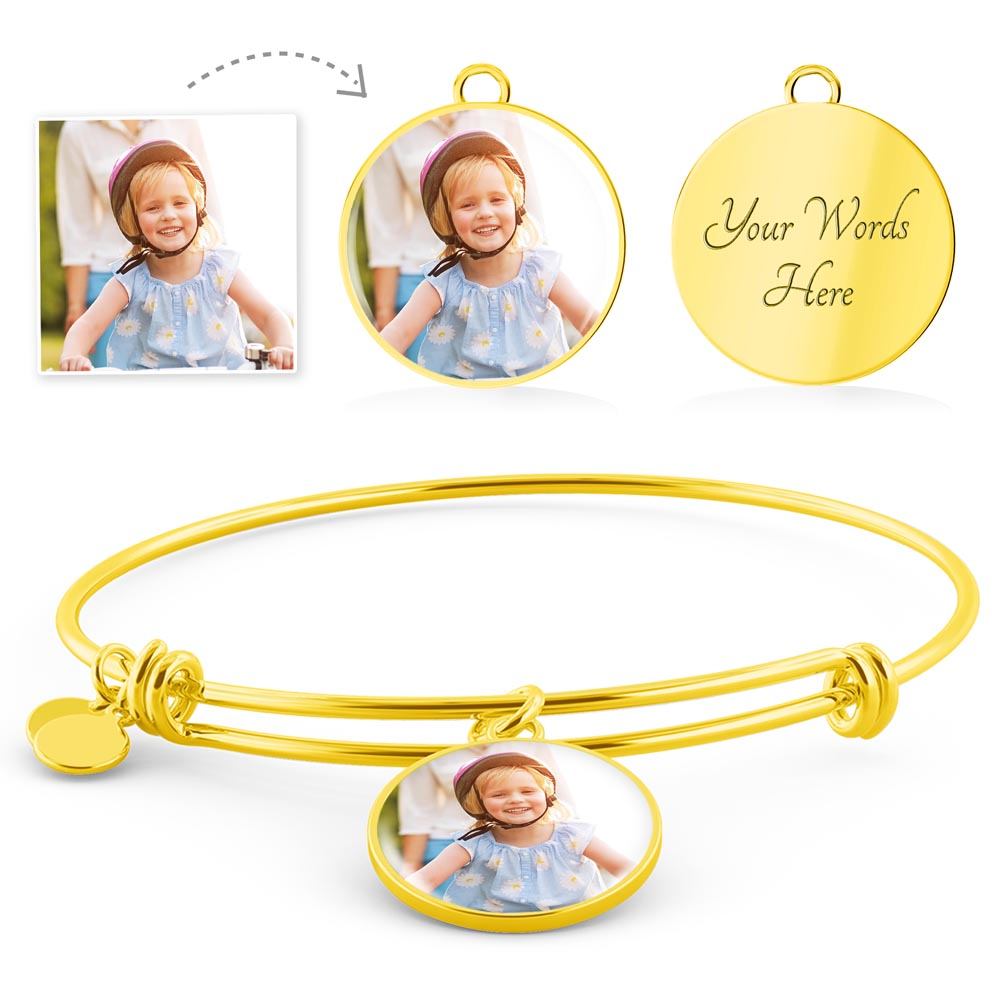 Personalized Photo Bangle Bracelet – Custom Photo & Engraving