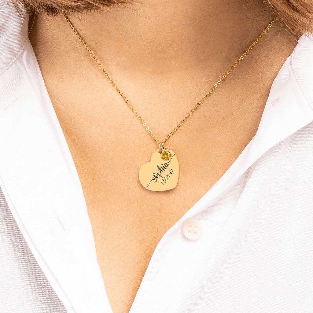 Custom Heart Necklace with Birthstone