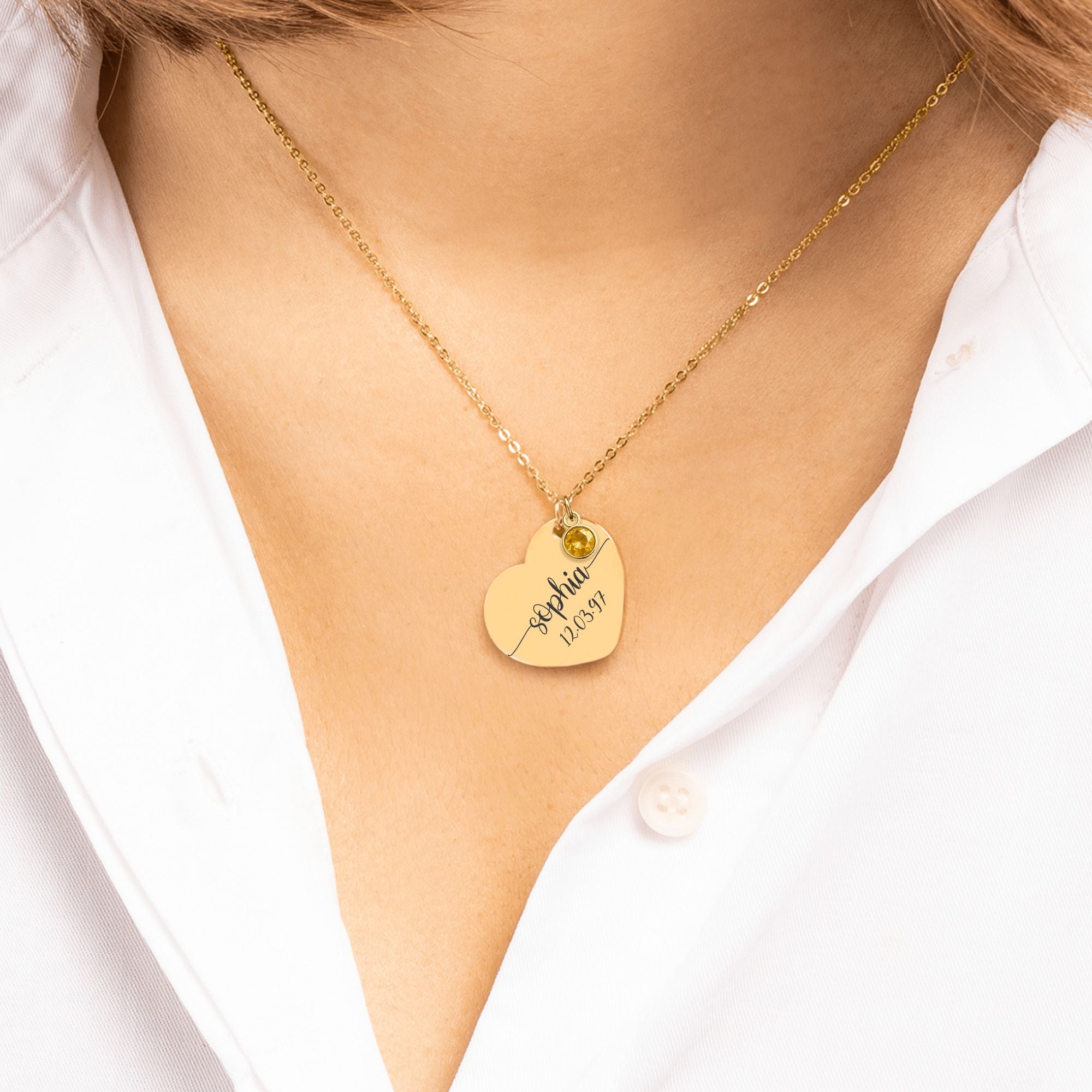 Custom Heart Necklace with Birthstone
