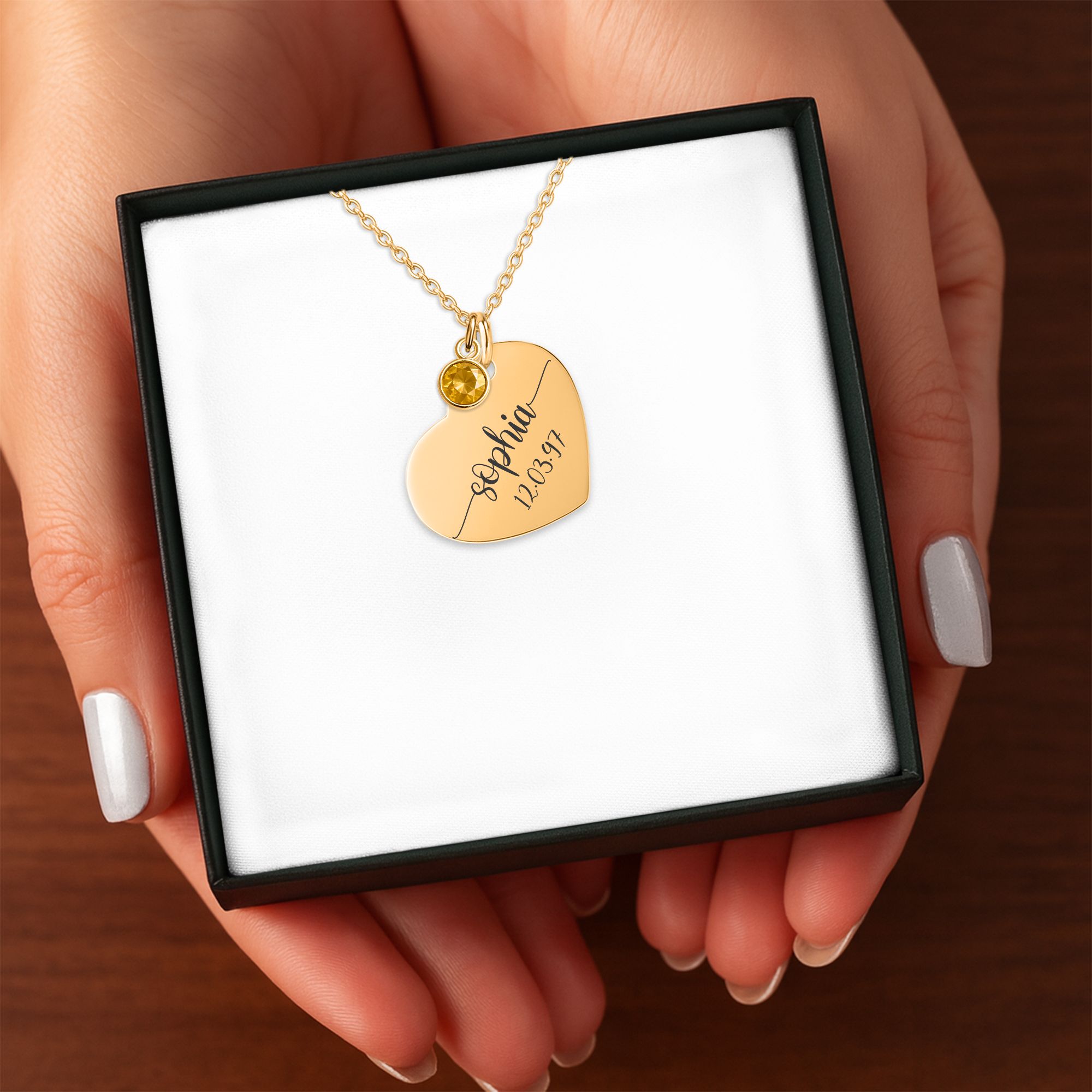 Custom Heart Necklace with Birthstone