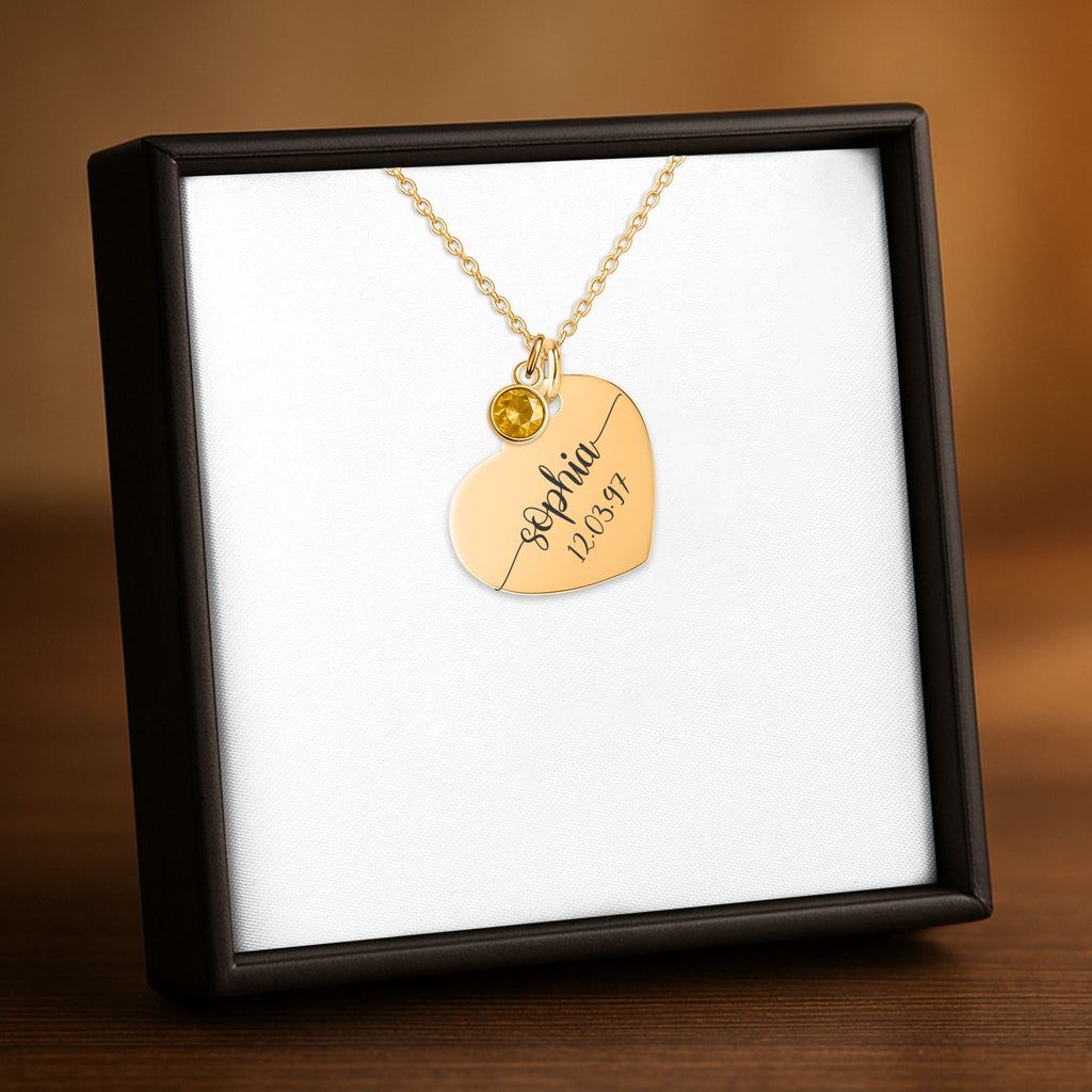 Custom Heart Necklace with Birthstone