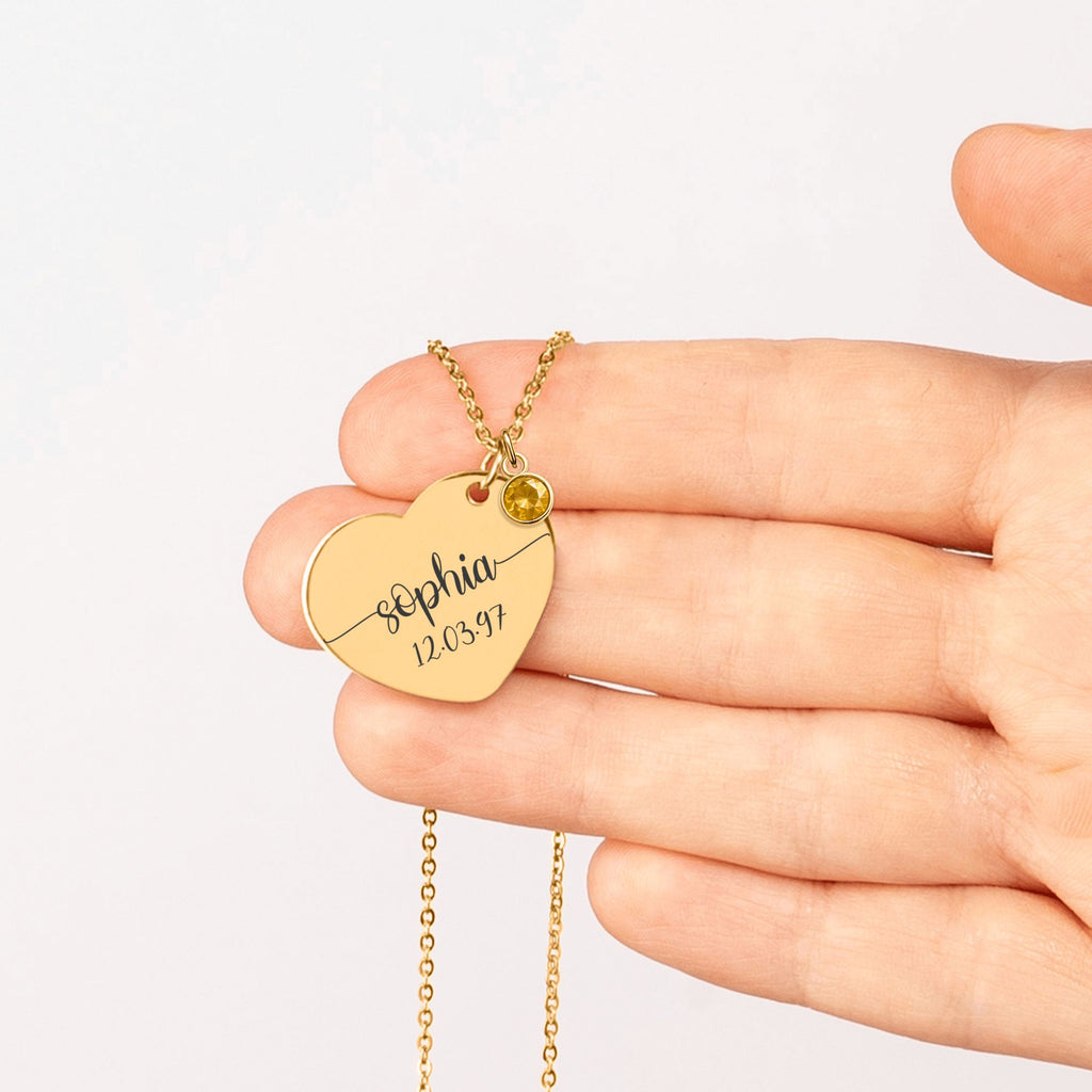 Custom Heart Necklace with Birthstone
