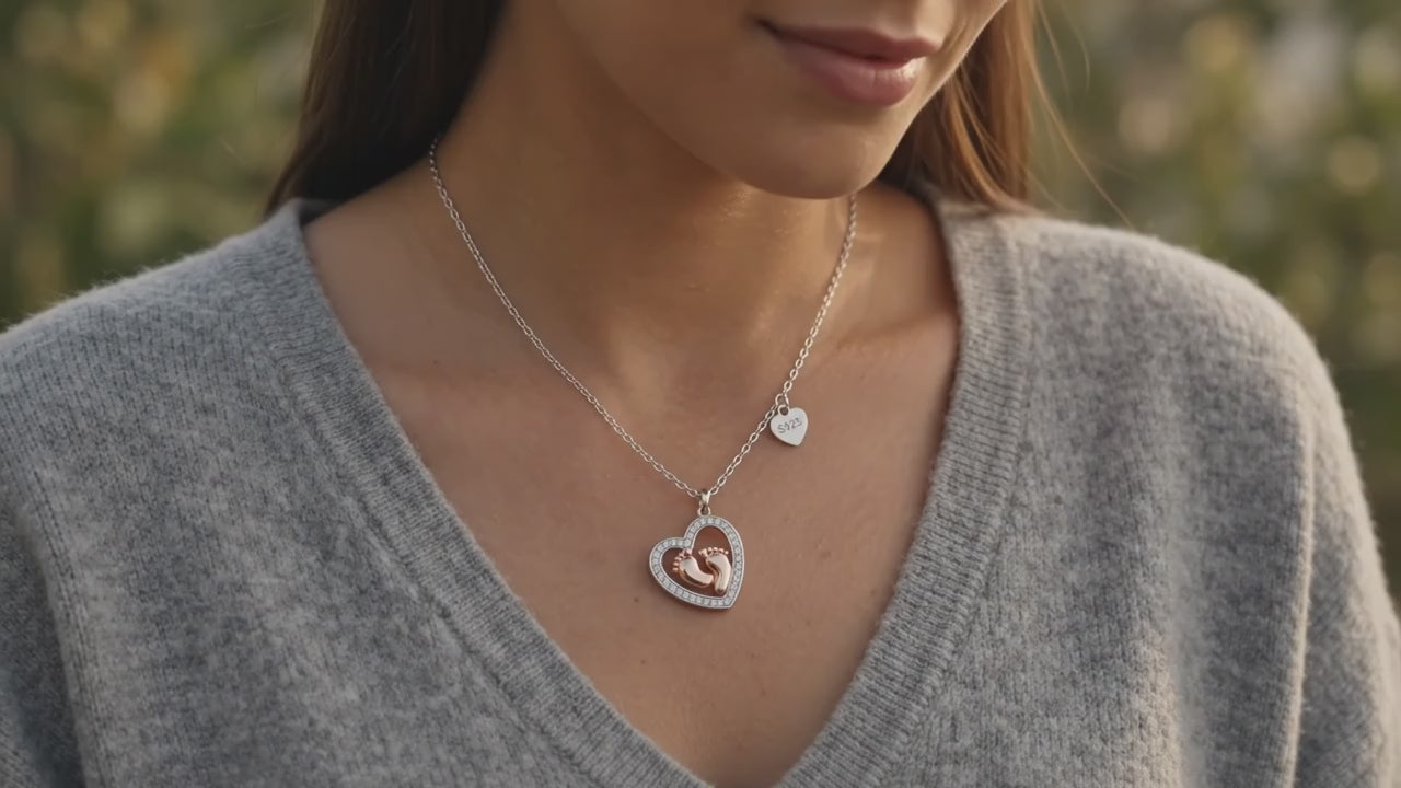 Baby Feet Heart Necklace – Rose Gold & CZ Pendant